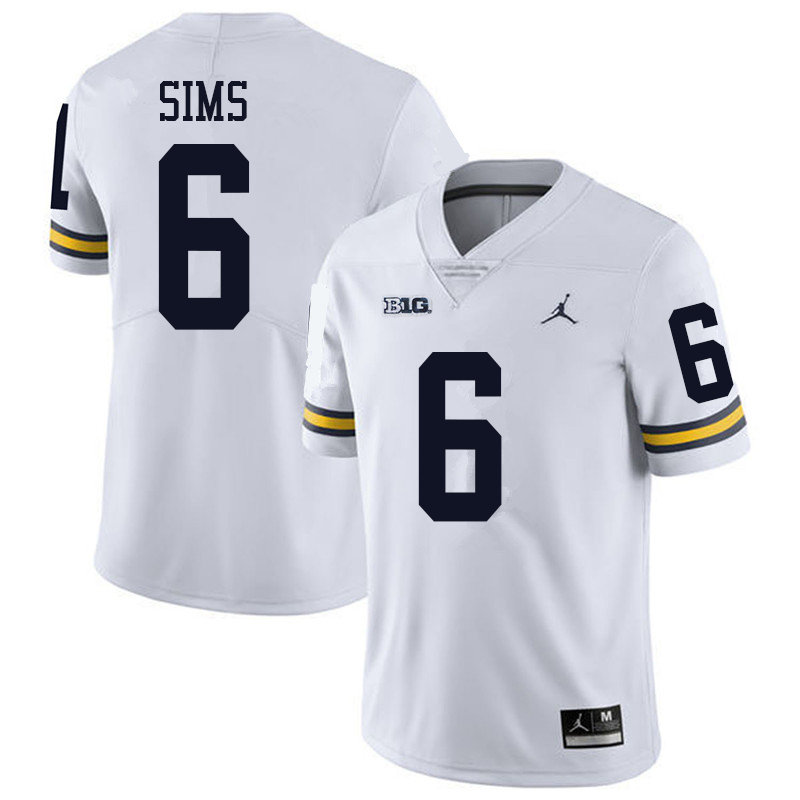 Jordan Brand Men #6 Myles Sims Michigan Wolverines College Football Jerseys Sale-White